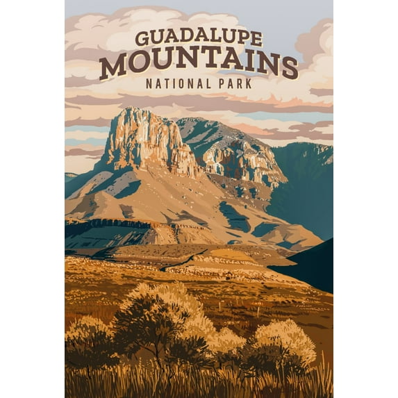 Guadalupe Mountains National Park, Texas, Painterly National Park Series (12x18 Wall Art Poster, Room Decor)