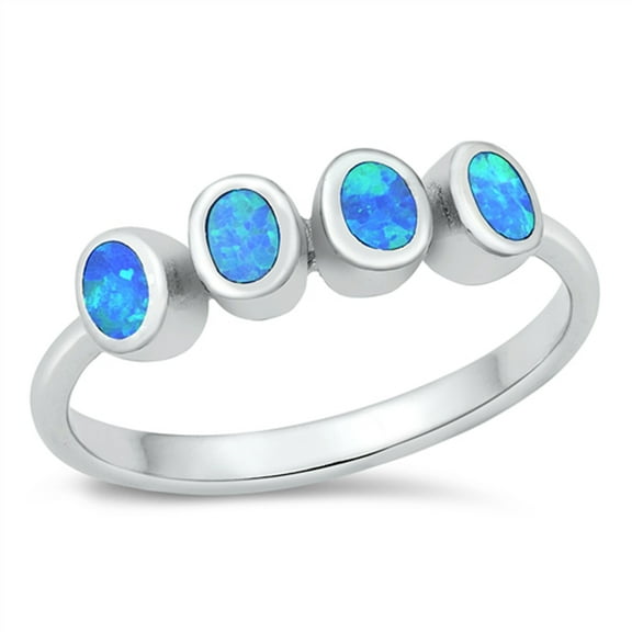 CHOOSE YOUR COLOR Blue Simulated Opal Ring .925 Sterling Silver Band CZ Jewelry Female Size 9