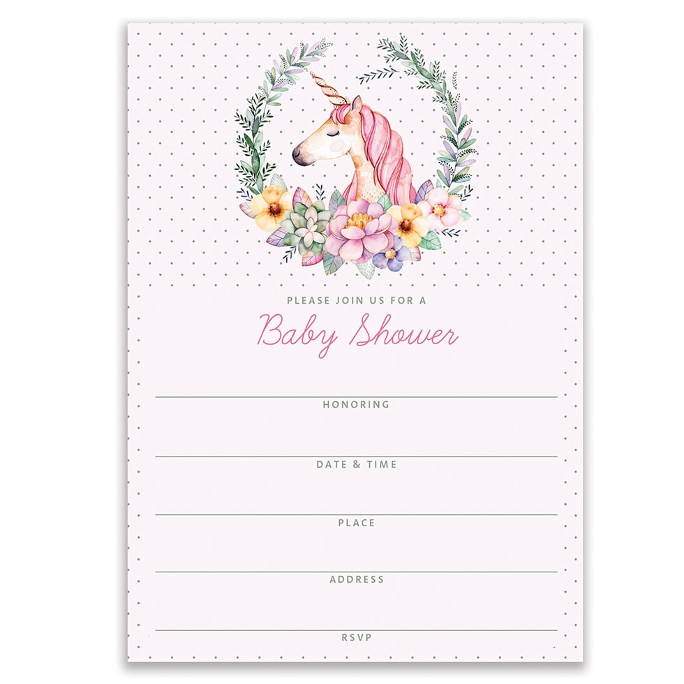 digibuddha baby shower invitations unicorn gender neutral floral