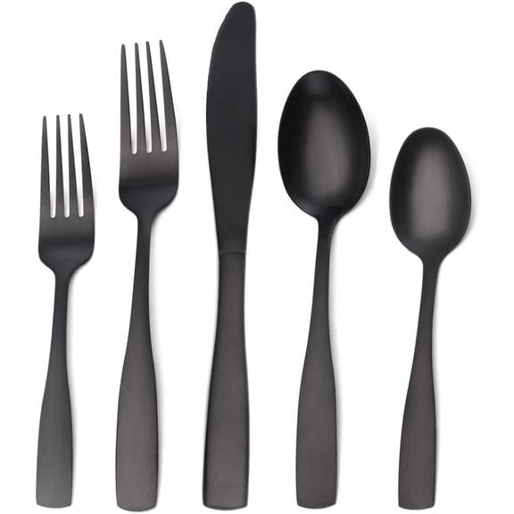 Xiao Hua matte black silverware set, stainless steel cutlery set, 5-piece cutlery set, kitchen utensils, dishwasher washable