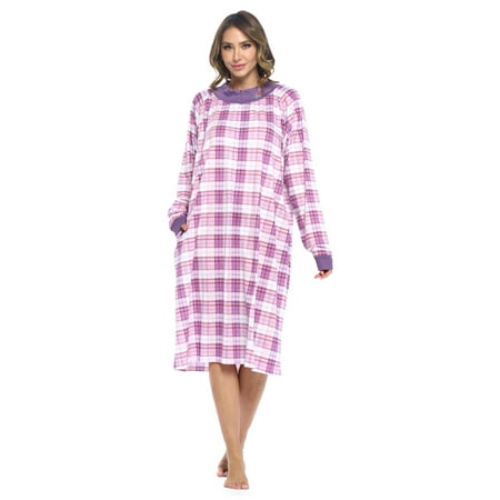 

Casual Nights Women s Plaid Long Sleeve Zip Up Long Nightgown