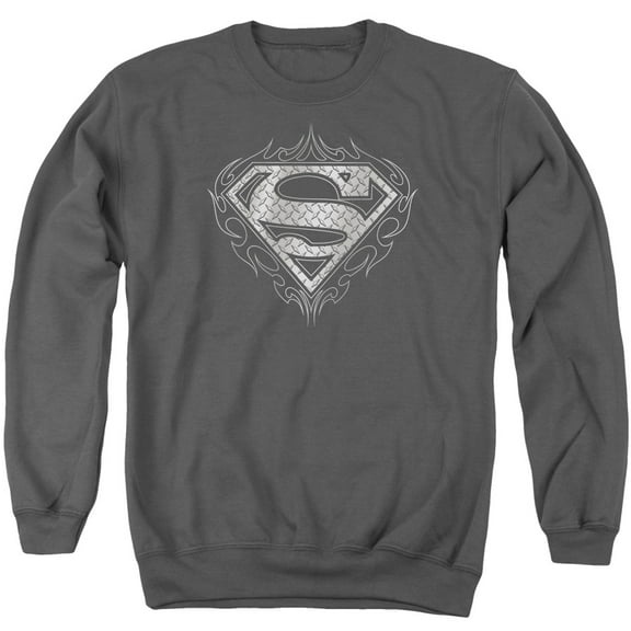 Superman Tribal Steel Logo Adult Crewneck Sweatshirt Charcoal