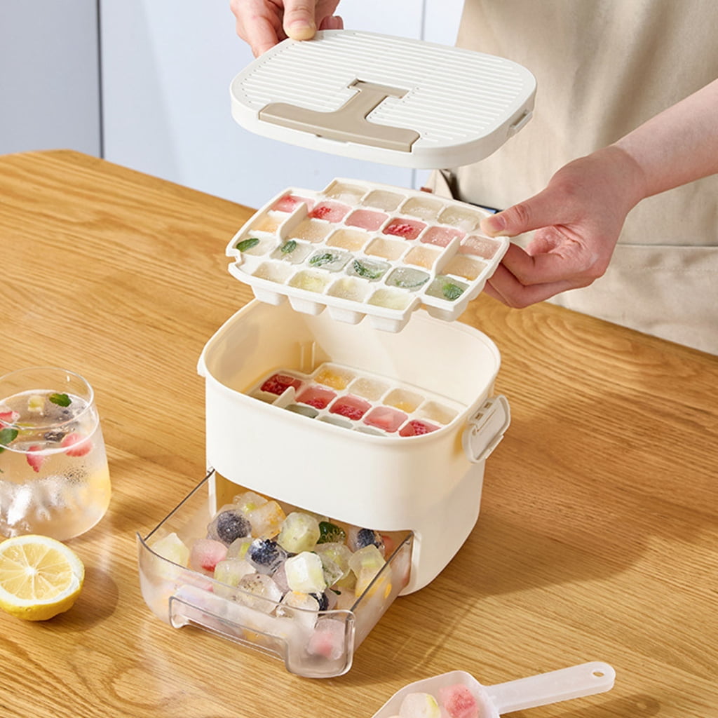 Osdhezcn Drawer Type Ice Cubes Tray With Lid Stackable Freezers Container Ice Cubes Maker For Cocktails Baby Food Storage