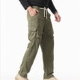 thumbnail image 4 of Ceisia Men Solid Color Fleece Multi Pocket Work Pants Loose Drawstring Gift Elastic Cuff Trousers, 4 of 7