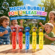 36 Pcs Mini Robot/Mech Bubble Wands with Solution, 3 Colors - Short Bubble Blowers for Kids Birthday, Carnival, Classroom, Non-Candy Gift Filler