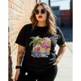 thumbnail image 3 of T Shirts for Women Short Sleeve Cotton Crewneck T-Shirt, Beach Flamingo Drink Sunset Tee Tops Casual Basic T-Shirts, XS-5XL Black 3XL, 3 of 7