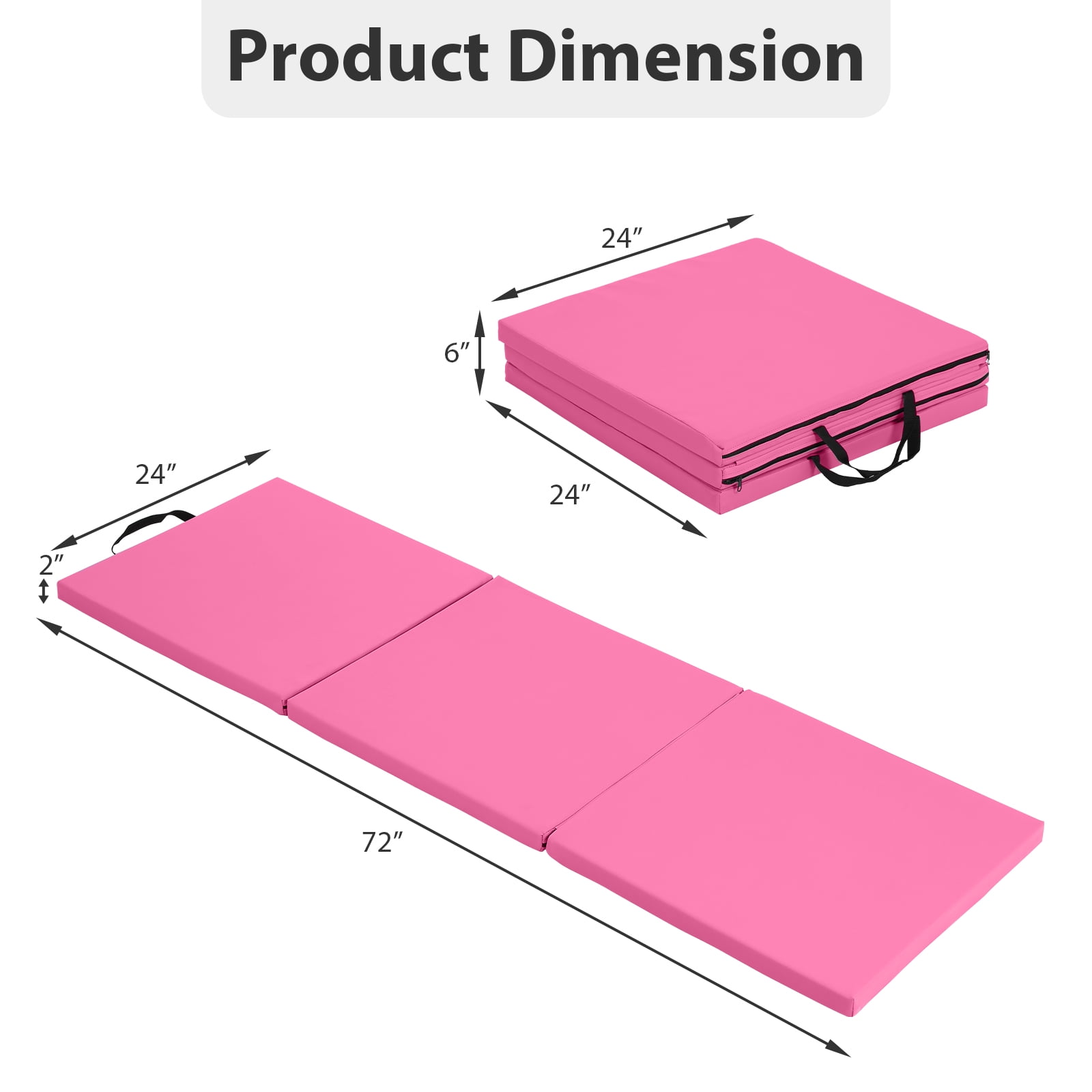 CL.HPAHKL Folding Gymnastics Mat 2'x6'x2'' Portable Lightweight Tumbling Mat for Kids Adults Yoga Home Gym Fitness, Pink