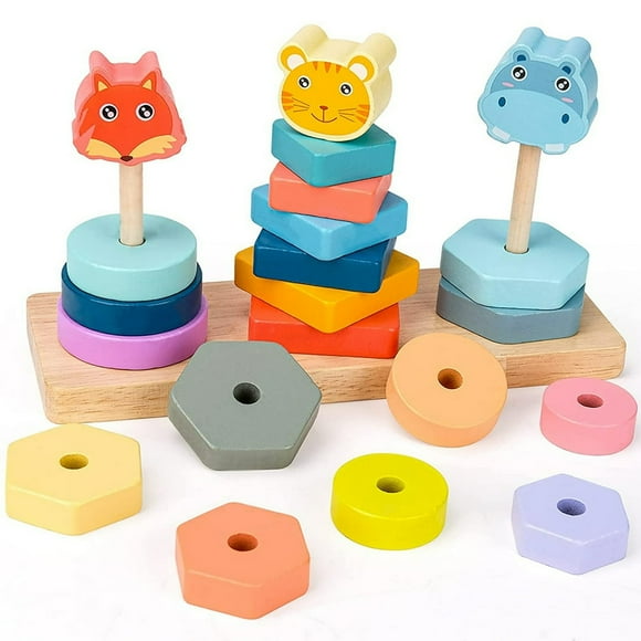 Wooden Educational Toys Wooden Sorting & Stacking Toy Color Sorting Preschool Stacking Blocks Toddler Puzzles Toys For 1-3 Years Old Kids