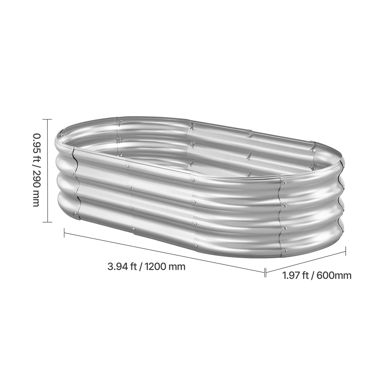 VEVOR Metal Raised Garden Bed, 4 x 2 x 1 ft Oval Outdoor Galvanized Planter Garden Box, Open Bottom Design, Large Planter Raised Bed for Growing Vegetables, Flowers, and Succulents, Galvanized Color