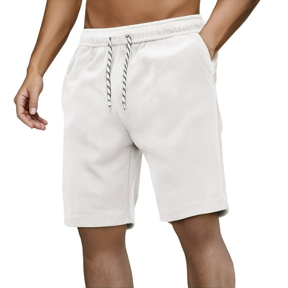 Men's Casual Shorts Athletic Wear for Men Sheer Shorts Athletic Fit Men Basketball Short Pool for Pt Twill Cu Beach Man Summer Linen Corduroy White L