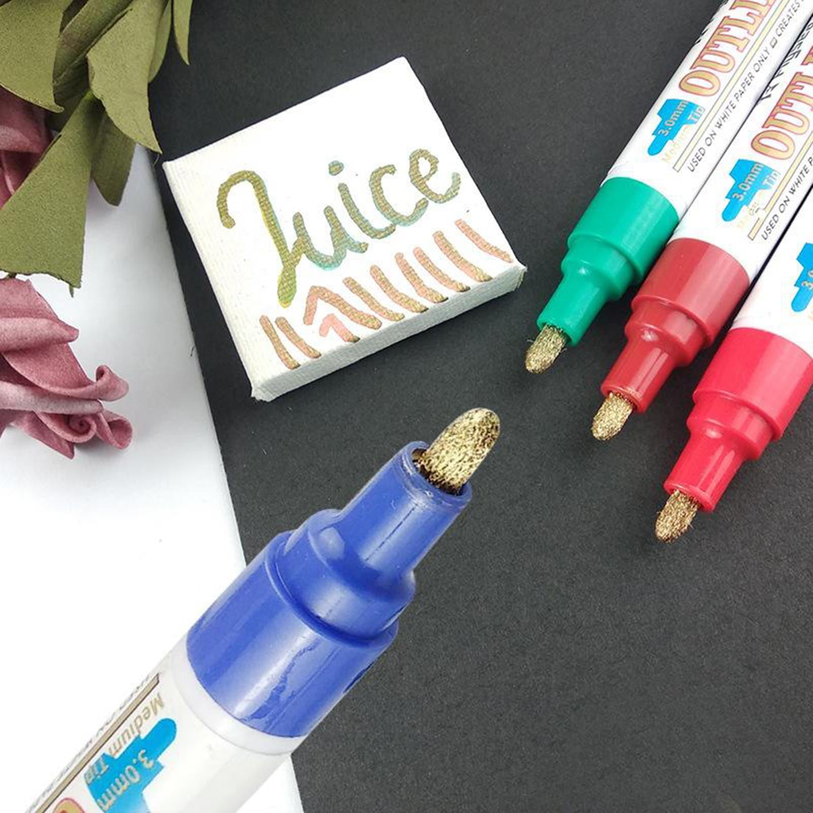 FVDPWYE 12 Glitter Metallic Marker Pen Outline Highlight Drawing Pens Greeting Cards DIY