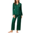 thumbnail image 2 of INSPIRE CHIC Women's Satin Pajama Sets Long Sleeves Tops and Pants 2 Pcs Loungewear S Green, 2 of 6