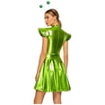 thumbnail image 2 of TiaoBug Women's Metallic Shiny Fly Sleeve Skater A-Line Pleated Club Party Dress with Alien Headwear Fluorescent Green XL, 2 of 6
