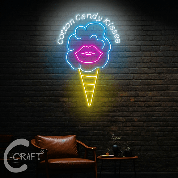 C-CRAFT Cotton Candy Kisses Neon Led Lights 20 inch for Cotton Candy Shop Decor
