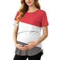 thumbnail image 2 of BRGZLK Maternity Color Block Tops Casual Summer Trendy Round Neck Short Sleeve Pullover T-Shirt Lightweight Comfortable Nursing Top 2026 Red M, 2 of 8