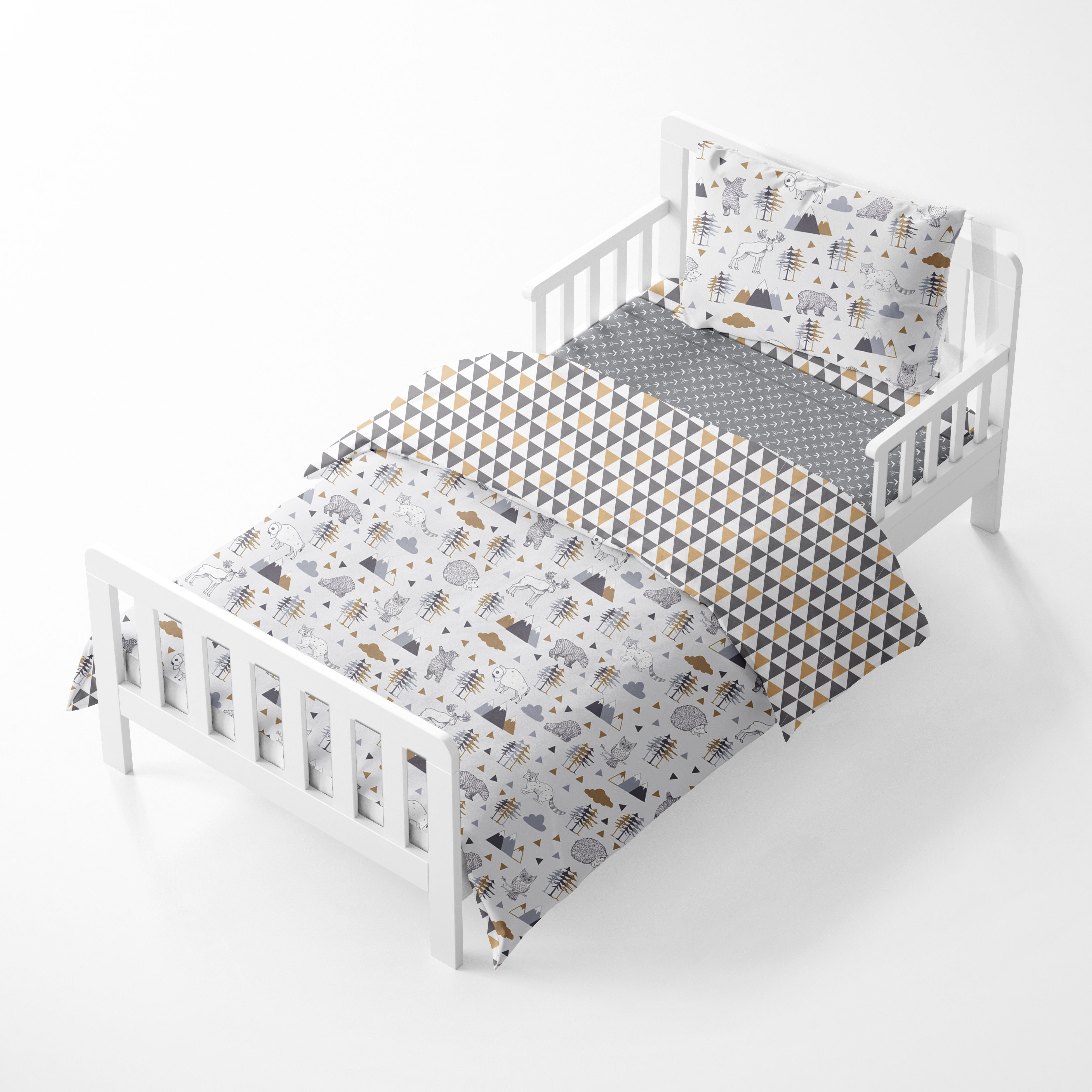 Bacati - Toddler Bedding/Sheet Set 100% Cotton Percale, Woodlands Beige/Grey