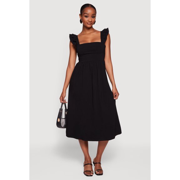 Women's Tiered Ruffle Sleeve Lace Up Back Midi Dress