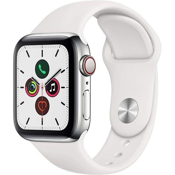 Restored Apple Watch Series 5 GPS LTE w/ 40MM Stainless Steel Case & White Sport Band (Refurbished)