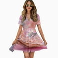 thumbnail image 2 of Pearl Shell With Disco Ball Women Dress V-Neck Short Sleeve Flowy Swing Party Midi Dress, 2 of 4