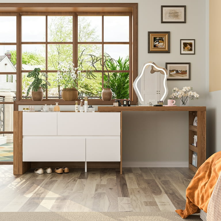 KULAGAGA L-Shaped Desk with Dresser, 3 Drawer Drawer with Shelves, White & Brown - Walmart.com KULAGAGA L-Shaped Desk with Dresser, 3 Drawer Drawer with Shelves, White & Brown - Walmart.com