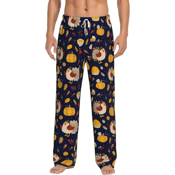 Daiia Turkey And Autumn Men's Sleep Pant with Pockets and Drawstring,Pajama Pants-Large