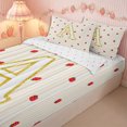 thumbnail image 5 of Meiyoeat Cute Gold Letter A Zipper Twin Comforter Sets with Fitted Sheet and 2 Pillowcases, Strawberry Stripe Print Zipper Bedding Set, Beige Red,4-Piece, 5 of 6