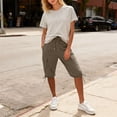 thumbnail image 6 of Womens Cargo Bermuda Pants Summer Lightweight Quick Dry Hiking Pants Elastic Waist Pull On Cropped Pants with Pockets for Travel,Brown,XL, 6 of 7
