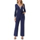 thumbnail image 1 of INSPIRAR CHIC Mono de Manga Larga con Cuello en V para Mujeres con Cinturón, Ajustado, Pierna Ancha, Pantalón Enterizo con Bolsillos XL Azul Marino, 1 of 5