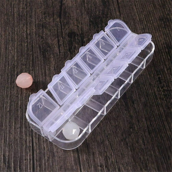 Nail Art Tips and Rhinestone Storage Box Organizer, 12 Grids Clear Plastic Case, For Beads and Gems