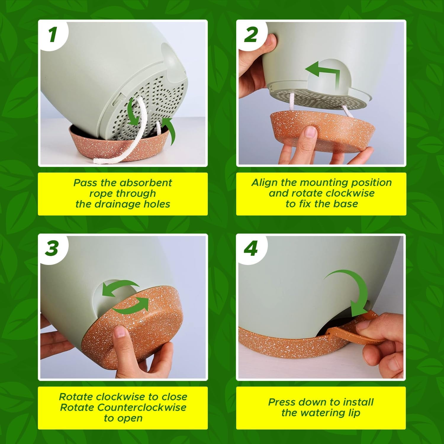 Campior Self-Watering Planters, 5 Sizes with Drainage Holes & Wick Rope, Pack of 20, Green