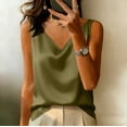 thumbnail image 5 of WULMLEO Women's Silk Satin Camisole Tank Tops V Neck Pleated Dressy Casual Sleeveless Blouses Summer Business Work Shirts Green S, 5 of 5