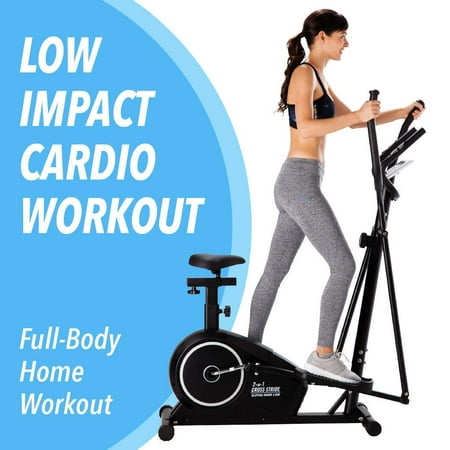 2 IN 1 CROSS STRIDE Elliptical Machine and Stationery Exercise Bike Fitness Trainer via Daiwa (Best Cross Training For Cycling)