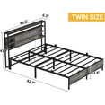 thumbnail image 2 of Homieasy Twin Size Bed Frame with Storage Headboard, Power Socket and Smart LED Lights, Sturdy and Stable Platform Bed, Heavy Duty Metal Slats, Noise Free, Easy to Assemble, Black Oak, 2 of 7