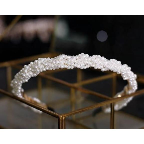 QIDITONG Bride Headband For Women Flower Girls Beaded Headband Fashion Hairband Crown Bridal Headband Bridal Hair Hoop Wedding Birthday Bridesmaids Hair Accessories White