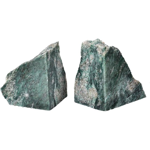 AMOYSTONE Decorative Bookends | Minimalist Green Mica Stone BookEnds 3-4LBS | Office Shelf Stabilizer | Eco-Friendly Stone