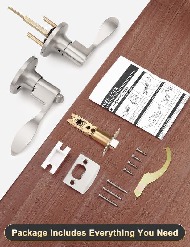 3 Pack Satin Nickel Privacy Door Lever, Modern Interior Door Knobs Locks for Bedroom and Bathroom, Heavy Duty Door Handle, Reversible Wave Lever Handle