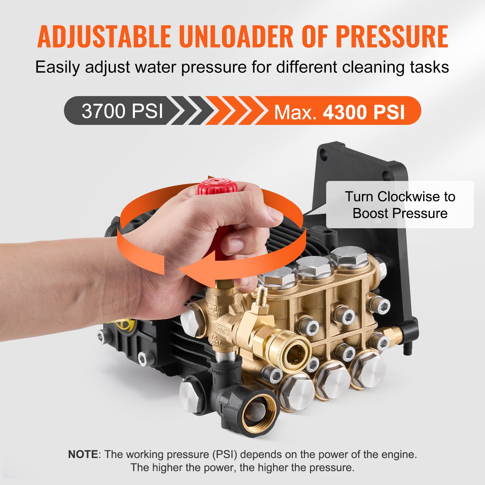 VEVOR Pressure Washer Pump, 1" Shaft Horizontal Triplex Plunger, 4300 PSI, 4.4GPM, Replacement Power Washer Pumps Kit with 5 Nozzles, Compatible with Simpson MorFlex 40224, 40225, 40226, Santoprene