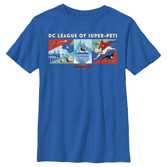 Boy's DC League of Super-Pets Super Pack Panels Graphic Tee Royal Blue X Large