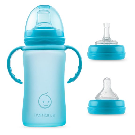 Hamarue Glass Sippy Cups for Toddlers | Silicone Coated Baby Bottles | Transition Straw Cup