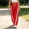thumbnail image 6 of Fengactive Womens Side Stripe Pants with Pockets Drawstring Waist Wide Leg Baggy Color Block Long Pants, 6 of 6