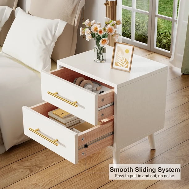 white nightstand dresser 27-in Wide Fluted Night Stand 3 Drawers Large End Table with Storage Wood Bedside Tables Farmhouse Cabinet for Bedroom Closet the two Karl home White 3 Drawer