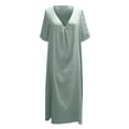 thumbnail image 5 of Vestido informal holgado largo con cuello en V para mujer - Manga corta, corte en A y cinturón, 5 of 5