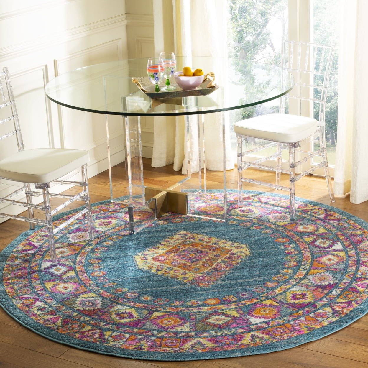 SAFAVIEH Madison Emmet Traditional Area Rug, Light Blue/Orange, 5'1" x 7'6"