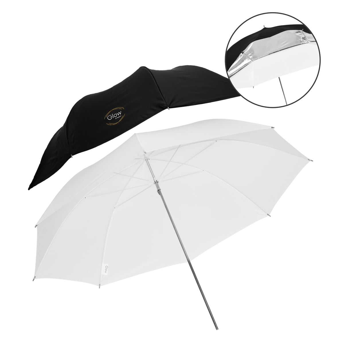 Glow 40" White Umbrella with Removable Silver/Black Layer