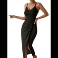thumbnail image 3 of Vestido de Cóctel Ajustado para Mujer, Sin Mangas, con Tirantes Finos Ajustables, Abertura en la Cintura, Espalda Descubierta y Corte Midi Negro L, 3 of 8