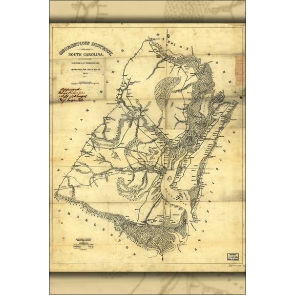 24"x36" Gallery Poster, map of Georgetown District, South Carolina 1825
