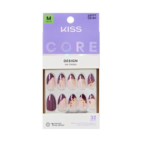 KISS CORE Design Press On Nails Almond, ‘Soft Glow’, Purple, Medium, 32 Count