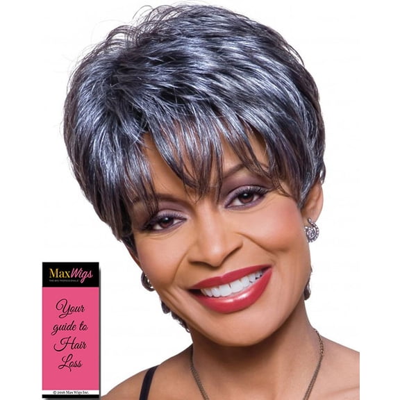 Kathy Wig Color 1 Black - Foxy Silver Wigs Short Textured Pixie Tapered Layers Wispy Bangs African American Lightweight Average Cap Bundle w/MaxWigs Hairloss Booklet