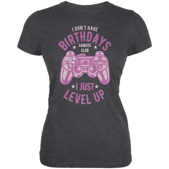 Gamer Birthday Level Up Pink Juniors Soft T Shirt Deep Heather X-LG