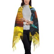 Rateoe Colorful Rooster Women's Traditional Scarf Wrap Tassel Shawl Fringes Neck Head Shawl Retro Scarf